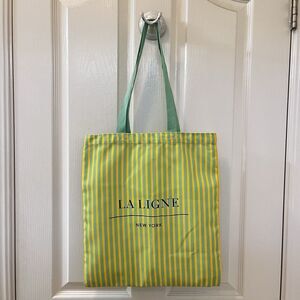 La Ligne New York Small Shopper Tote Canvas Bag Green and Yellow Striped